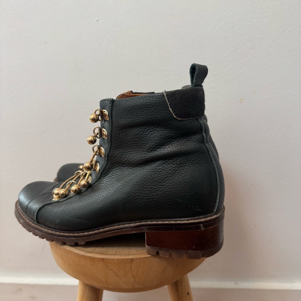 MI/MAI Paris dark forest green leather boots with gold toggled size 39 - Picture 5 of 10